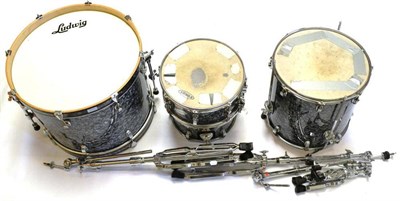 Lot 1111 - A Ludwig Accent Drum Kit, with grey pearl body, chrome fittings and stands