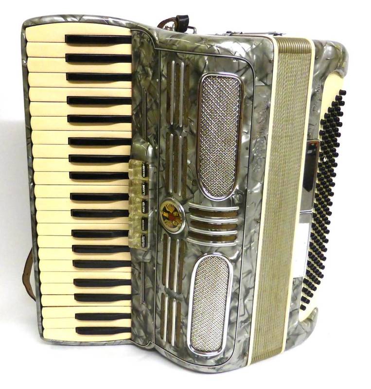 Lot 1113 - An Italian 'Soprani di Silviod Recanati' Piano Accordion, numbered 41/120/3/5.5+2, with grey...