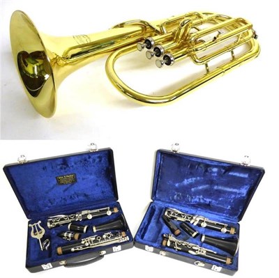 Lot 1122 - Three Cased Wind Instruments, brass Jupiter baritone horn, Corton Sapphire clarinet and a Reso-Tone