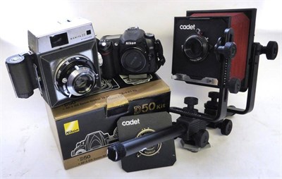 Lot 1141 - Cambo Cadet Large Format Monorail Camera together with a Nikon D50 Kit (digital), a Mamiya 23...