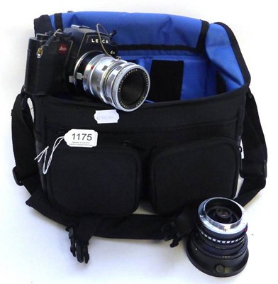 Lot 1175 - Leica R4s Camera black no.1635858 with Leitz Canada Elmar lens f3.5, 65mm, silver, no 1843337;...