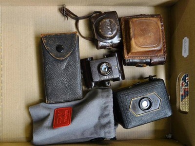 Lot 1183 - Miniature Cameras Eljy Lumiere, Zeiss Ikon Baby-Box, Myco III A Sida Extra, Ensign Midget and Cooke