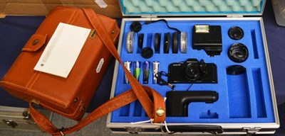 Lot 1192 - Pentax Auto 110 Camera Set (incomplete) in fitted Pentax aluminium case, with additional f2.8...