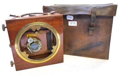 Lot 1214 - Sanderson Mahogany And Brass Plate Camera with three plate holders, eye glass and tripod in leather