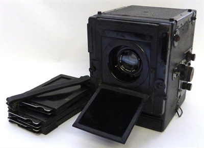 Lot 1215 - Soho Large Format Plate Camera black, with Ross Xpres f4.5 lens no.142448 and three additional...