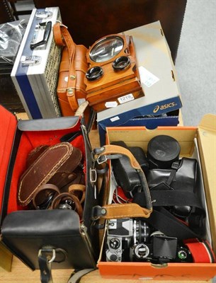 Lot 1219 - Various Cameras And Other Items two Nikons, Olympus OM-2, Olympus-Pens: F, D, EES-2 and EF;...