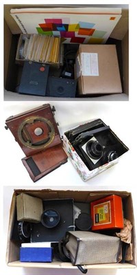 Lot 1220 - Various Cameras including body and two double dark slides for a wooden plate camera, parts...