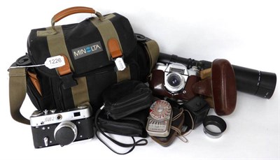 Lot 1226 - Various Cameras: Fed-2, Voigtlander Bessamatic, Rollei 35, two light meters, Access SQ f6.3,...