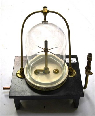 Lot 1009 - A Gas Tester, with glass dome on porcelain base, gas supply, brass fittings, raised on an...