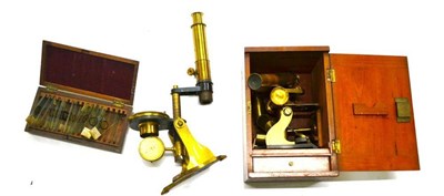 Lot 1021 - A 19th Century Lacquered Brass Monocular Compound Microscope, in a fitted mahogany case with drawer