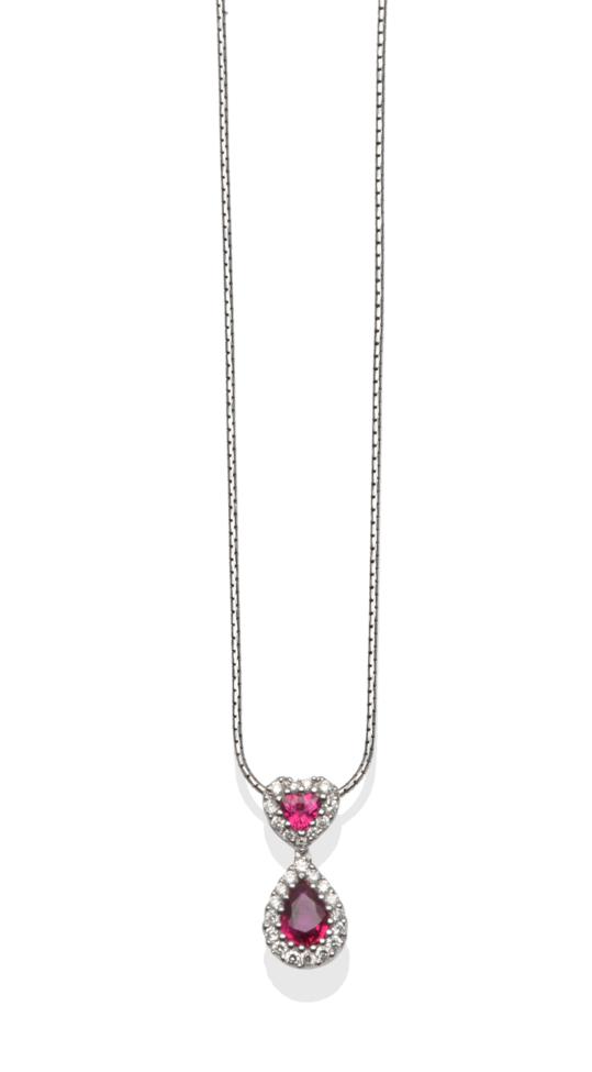 18ct White Gold Diamond and Ruby Pendant 18