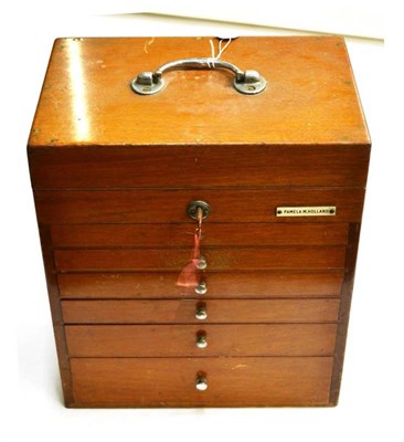 Lot 1036 - A Mahogany Six Drawer Dental Cabinet, with hinged lid, containing a selection of dental tools...