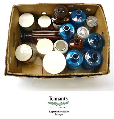 Lot 1038 - A Large Collection of Chemist's Jars and Bottles, including blue, green, brown and clear glass...