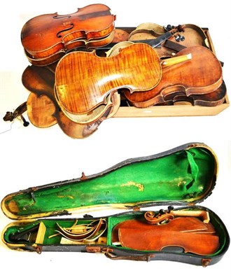 Lot 1053 - A Collection of Distressed and Incomplete Violins, for restoration or spares and repairs