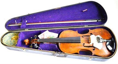 Lot 1058 - A Late 18th / Early 19th Century English Violin, labelled 'Examined & Repaired by William Street, 8