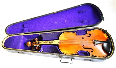 Lot 1063 - A 19th Century Violin, labelled and stamped to back 'Perry Dublin 18..', with a 357mm two piece...