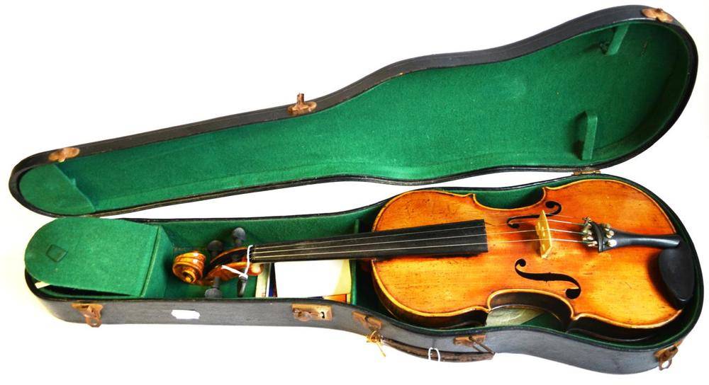 Lot 1064 - A 19th Century German Violin, no label, stamped to scroll 'Concert Violin Straduarius', with a...