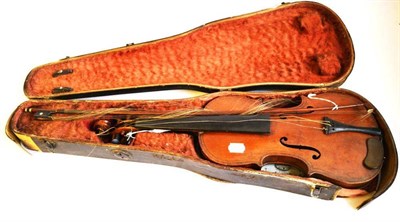 Lot 1080 - A 19th Century German Violin, labelled 'Giovan Paulo Maggini..', with a 370mm two piece back, ebony