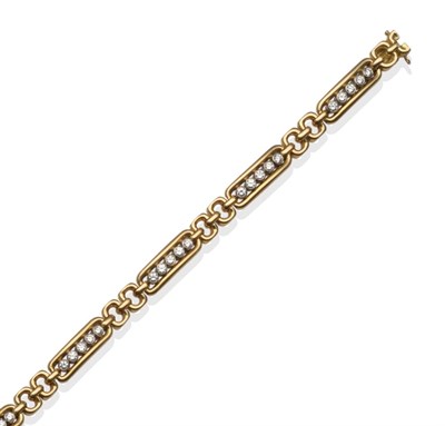 Lot 261 - ~ A Diamond Set Bracelet, of bar links, each centred by row of round brilliant cut diamonds in...