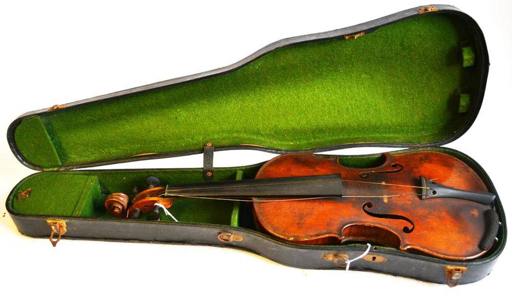 Lot 1089 - A 19th Century German Violin, labelled 'Antonius Stradivarius..', with a 362mm two piece back,...