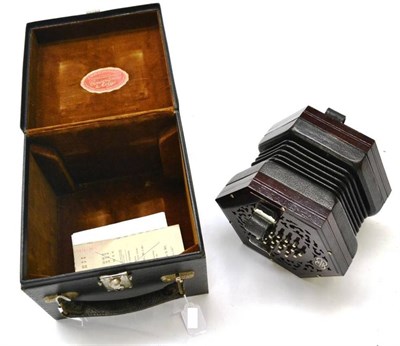 Lot 1091 - A Wheatstone Forty Eight Key English System Concertina, serial number 35160, the fretwork...