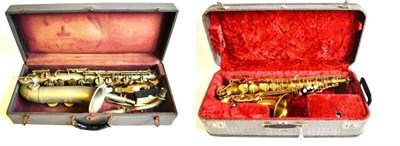 Lot 1100 - A Henri Selmer Paris Brass Alto Saxophone, serial number M66759, with engraved decoration to...