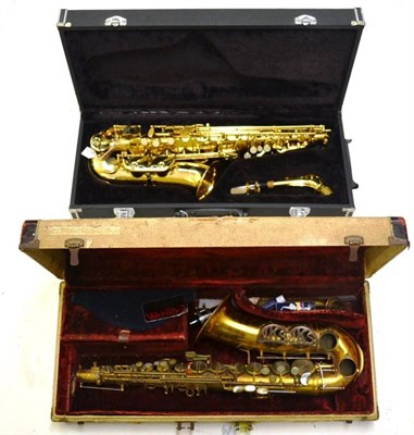 Lot 1120 - Two Cased Brass Alto Saxophones - vintage Kohlert & Sons (a/f) and a Rikter