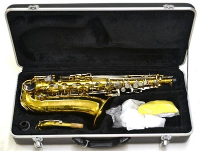 Lot 1121 - A Brass King Cleveland 613 Alto Saxophone, serial number 501947, with chrome keys, in a fitted...