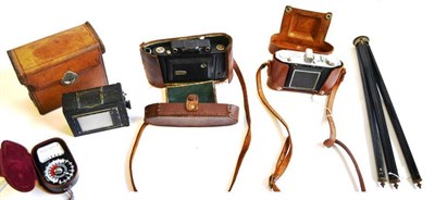 Lot 1136 - Three Leather Cased Cameras -  Dalmeyer Speed Camera with plate holders, Zeiss Super Ikonta and...