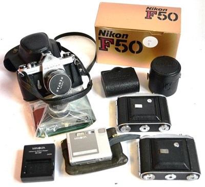 Lot 1148 - Six Cameras, comprising two Ensign Selfix 16-20 folding rollfilm cameras, with manual, boxed...