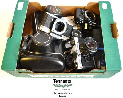 Lot 1153 - A Collection of 35mm Cameras, including Nikkormat, Olympus Trip, Mamiya Sekor 500TL, Pentax ES...