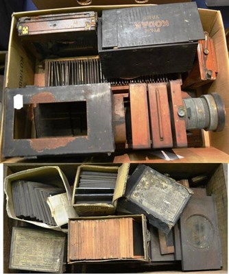 Lot 1158 - Cameras and Optical Equipment, including two mahogany folding field cameras, an enlarger, Kodak...