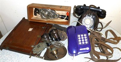 Lot 1002 - Mixed Instruments, including a black bakelite telephone, a boxed Dr Macaura's 'Pulscon' blood...