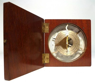 Lot 1024 - A Mahogany Cased Pocket Sundial/Compass, with white compass dial, blued steel pointer, folding...