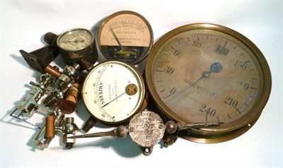 Lot 1029 - Three Gauges - Royce amperes meter, Paterson & Cooper voltmeter and Hopkinson's pressure gauge,...