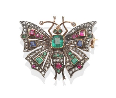 Lot 278 - A Multi-Gemstone Butterfly Brooch, circa 1880, set with emeralds, sapphires, rubies and...