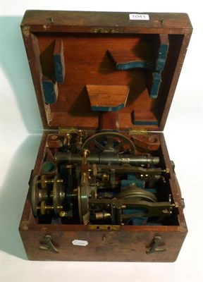 Lot 1041 - A Black Enamelled Brass Transit Theodolite, with compass dial, silvered scales, two spirit...