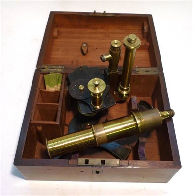 Lot 1046 - A 19th Century Lacquered Brass Portable Simple Microscope, no makers name, with simple draw...