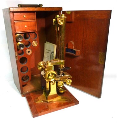 Lot 1051 - A 19th Century Lacquered Brass Binocular Compound Microscope by Bailey, Birmingham, with rack...