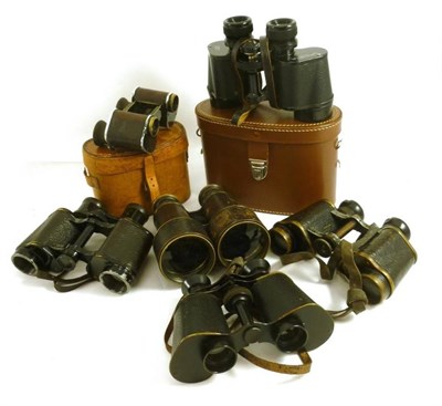 Lot 1056 - Six Pairs of Binoculars - Wraystar 8 x 40in leather case, J.H.Stewart brass binoculars, Lumiere...