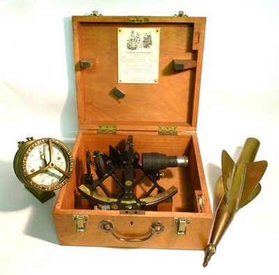 Lot 1068 - Two Nautical Instruments:- Cooke Hull sextant, with crinkle enamel finish, brass scale, filters and