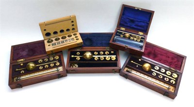 Lot 1070 - Four Mahogany Cased Sikes's Hydrometers, including a Swaffield & Co., with thermometer, Dring &...