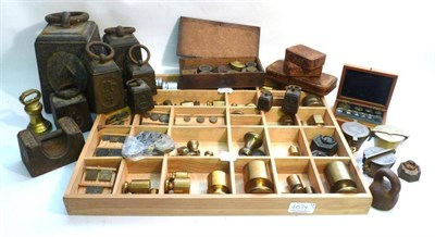 Lot 1074 - A Collection of Brass and Iron Weights, including three sets of brass bucket weights with...