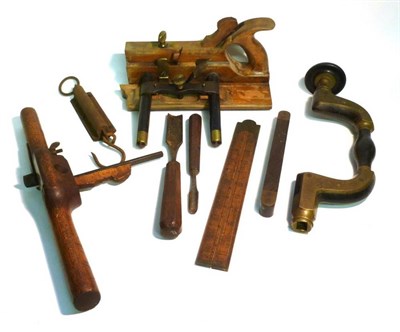 Lot 1096 - Woodworking Tools, including a William Marples brass mounted ebony 'Hibernia' brace, Mathieson...