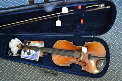 Lot 1109 - A 19th century 3/4 Size German Violin, no label, with a 337mm two piece back, ebony tuning...