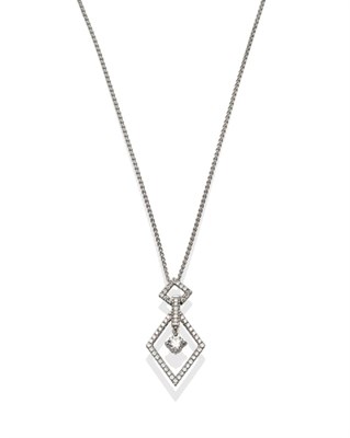 Lot 290 - An 18 Carat White Gold Diamond Pendant on Chain, the pendant of geometric form, set throughout with