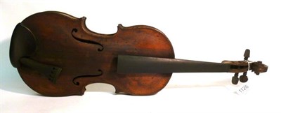 Lot 1126 - A 19th Century Tyrolean Violin, no label, with a 361mm one piece back, ebony tuning pegs, cased