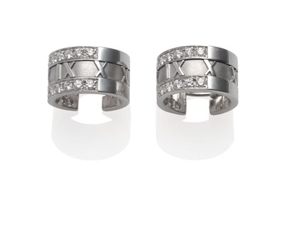 Lot 292 - A Pair of 18 Carat White Gold Diamond Set Cuff Earrings, by Tiffany & Co., from the Atlas...