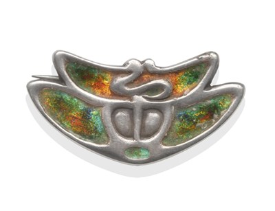 Lot 294 - An Art Nouveau Brooch, by Liberty & Co., circa 1905, the fluid form enamelled with green and orange