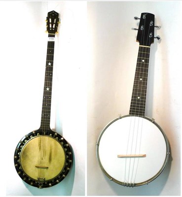 Lot 1155 - A Barnes and Mullins 'Perfect No.1' Five String Zither Banjo, with 9inch vellum head, ebonised...